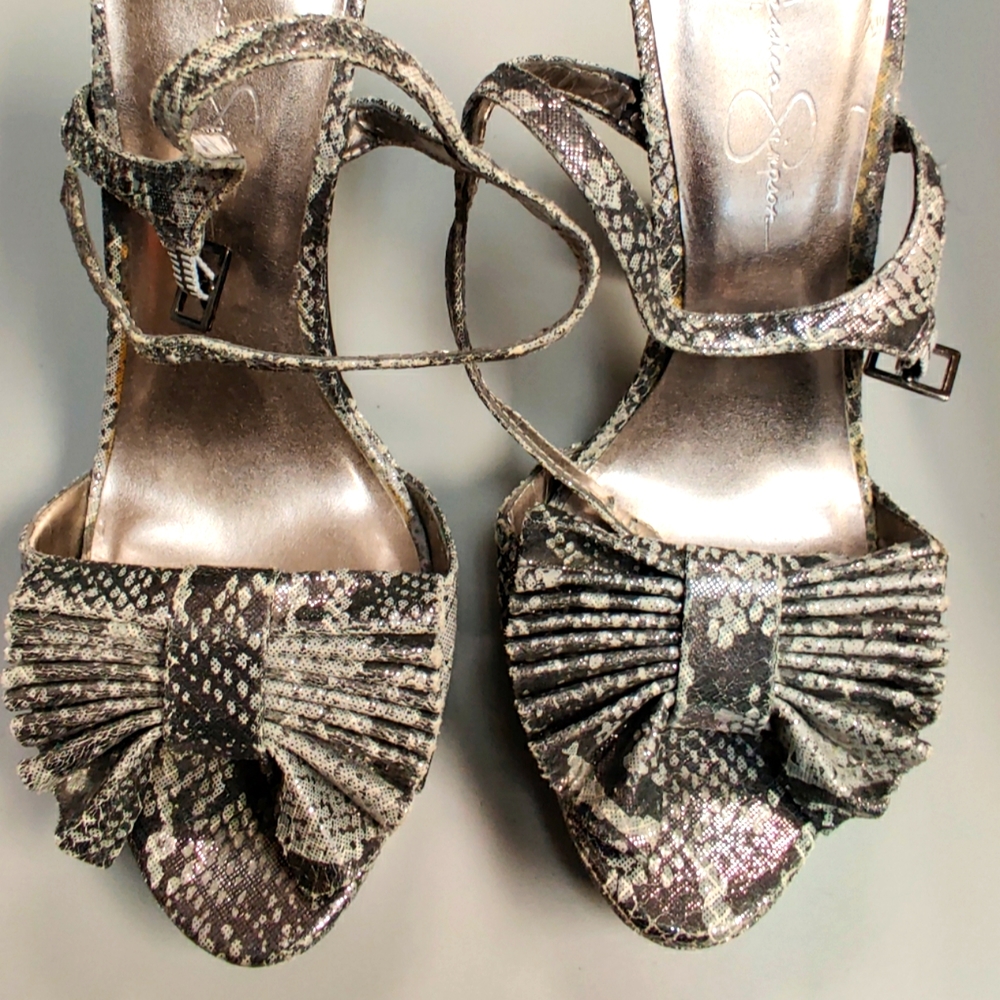 Animal Print Bow Shiny Platform Block Heel Ankle … - image 6